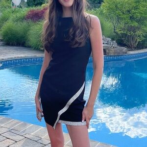 🪩Black Cocktail Dress Silver Rhinestone Accents, M